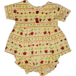 Small Steps Newborn Floral Baby Skirted Romper One-piece Yellow 0–3M Vintage